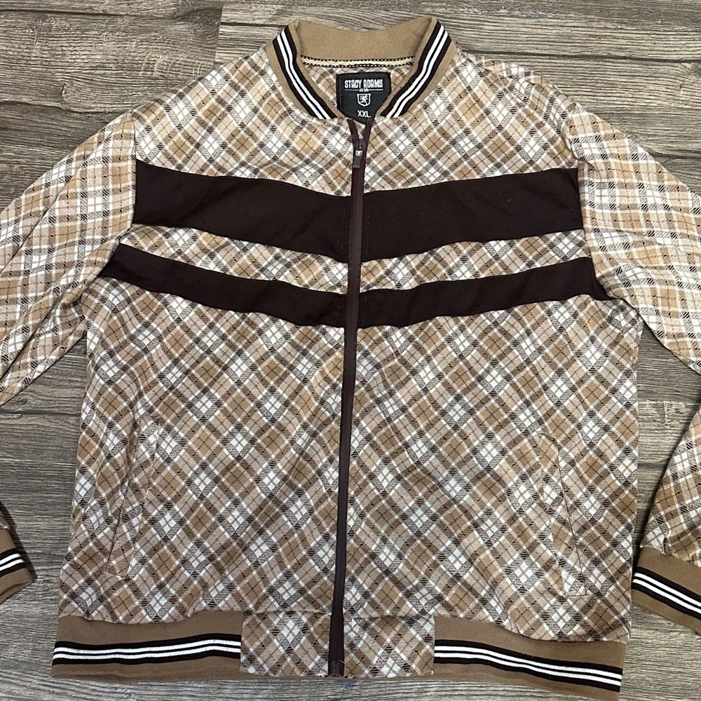 Stacy Adams Brown Plaid Bomber Jacket - Picture 4 of 6